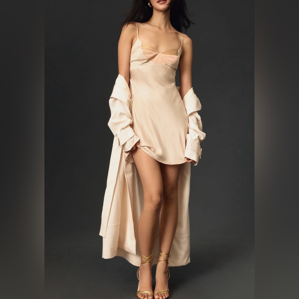 Anthropologie Colourblock Satin Slip Mini Dress